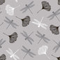 A seamless dragonfly and ginkgo leaf pattern in black, white, and gray on light gray – perfect for PAPSTAR 20 napkins, 40x40 cm, 3-ply, 1/4 fold by PAPSTAR GmbH.