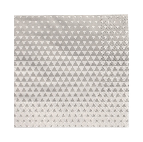 The PAPSTAR 20 napkins (25x25 cm, 3-ply, 1/4-fold) of PAPSTAR GmbH feature a square gray design with white triangles and a textured edge – ideal for table decoration.