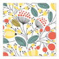 The PAPSTAR 20 napkins, 33 cm x 33 cm, 3-ply from PAPSTAR GmbH feature stylized flowers and leaves in yellow, red, petrol, and black on white - perfect for a vibrant table setting.