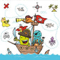 Cartoon sea creatures as pirates and doodled treasures adorn the PAPSTAR GmbH 20 napkins, 33x33 cm, 3-ply, 1/4 fold design set 2 - perfect napkins for any themed party.