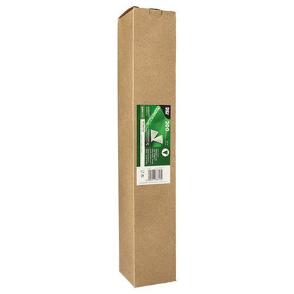 A tall, rectangular box from the PAPSTAR The GmbH made of sugarcane paper bears a green-and-white label with product information. The simple brown packaging holds 200 conical cups and stands upright on a white background.
