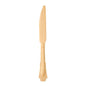 A PAPSTAR wooden knife "pure" 20.5 cm from PAPSTAR GmbH stands upright against a white background, showing its serrated edge, flat handle, and subtle vintage design; here one of six knives from the set.