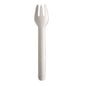 A single PAPSTAR paper fork "pure", 15.5 cm, white, environmentally friendly is depicted upright on a white background. This environmentally friendly paper fork from PAPSTAR GmbH offers a sustainable alternative to conventional cutlery.