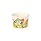 The PAPSTAR 50 ice cream cups from PAPSTAR GmbH is a small, round, white paper cup with colorful fruit and water splash motifs, ideal for serving desserts or ice cream. The empty cup is depicted on a simple white background.