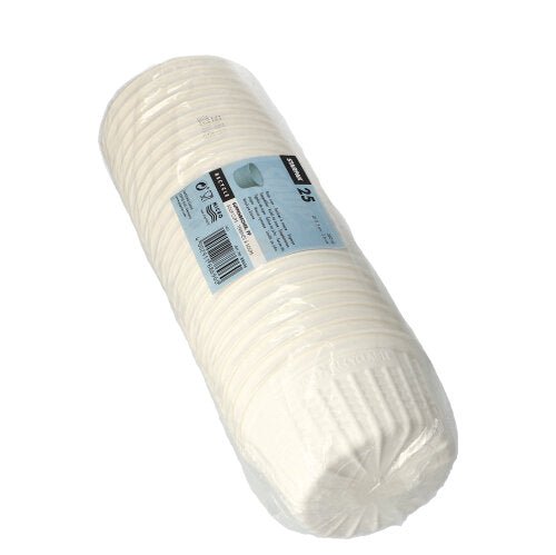 A pack of 25 white Starpak soup cups "To Go", PP, 500 ml, Ø 11.5 cm, packaged in a clear plastic packaging with a blue-black label.