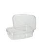 The Starpak 50 delicatessen cup is a transparent, rectangular food container made of PP with an originality seal, depicted open and empty on a plain white background.