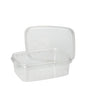 Behind its slightly larger matching transparent lid is a Starpak 50 delicatessen cup, a clear rectangular PP food container with an originality seal lid. Brand: Starpak.