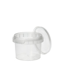 A transparent, round Starpak 48 deli cup made of PP (120 ml, Ø 6.9 cm × 5.1 cm) with a lid and tamper-evident seal is shown open against a plain white background.