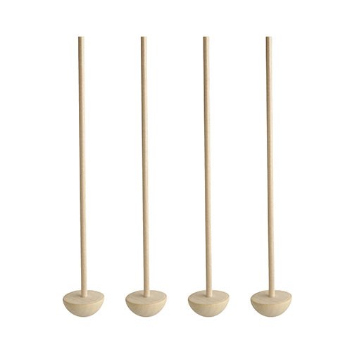 Four PAPSTAR cocktail muddlers made of light wood, each 17 cm long and with a round base, stand upright next to each other against a white background. This is the "pure" model from PAPSTAR GmbH.