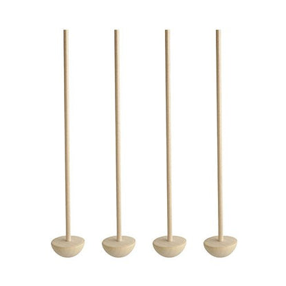 Four PAPSTAR cocktail muddlers made of light wood, each 17 cm long and with a round base, stand upright next to each other against a white background. This is the "pure" model from PAPSTAR GmbH.