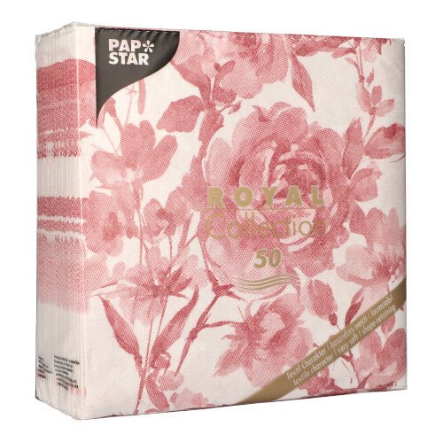 A pack of 50 PAPSTAR napkins "ROYAL Collection" 1/4-fold, 40 x 40 cm, in burgundy from PAPSTAR GmbH.