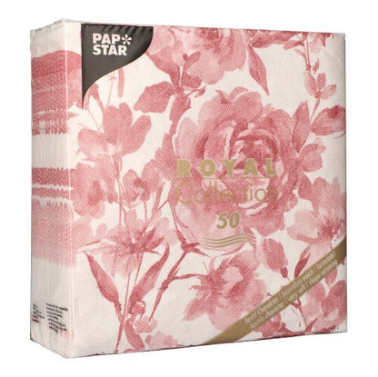 A pack of 50 PAPSTAR napkins "ROYAL Collection" 1/4-fold, 40 x 40 cm, in burgundy from PAPSTAR GmbH.