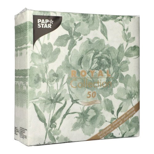A 50-pack of PAPSTAR "ROYAL Collection" napkins (40 x 40 cm, green, 1/4-fold) from PAPSTAR GmbH - perfect for festive occasions.