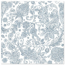 White square background with a dense, delicate blue floral paisley pattern - ideal for PAPSTAR 50 napkins "ROYAL Collection" 1/4 fold 40 x 40 cm blue from PAPSTAR GmbH.