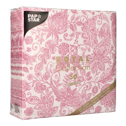 A 50-pack of PAPSTAR napkins "ROYAL Collection" 1/4 fold (40 x 40 cm) in elegant fuchsia from PAPSTAR GmbH, in stylish design and branded packaging.