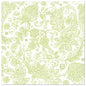 The PAPSTAR GmbH 50 napkins "ROYAL Collection" (1/4-fold, 40 x 40 cm, green) feature a detailed light green floral and paisley pattern on white - ideal for festive occasions, as flowers, leaves, and vines adorn the entire napkin.