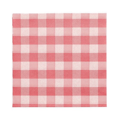 A PAPSTAR 100 napkins, 1-ply, 1/4-fold (33 x 33 cm) from PAPSTAR GmbH with red and white gingham pattern, FSC-certified and environmentally friendly, laid flat on a white background.