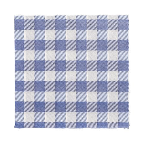 The 100 napkins from PAPSTAR GmbH, 1-ply 1/4-fold, 33 x 33 cm, feature a blue and white gingham pattern with alternating squares. FSC-certified for an environmentally friendly choice - perfect for stylish and eco-conscious settings.