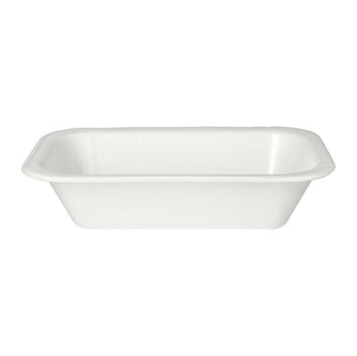 The Starpak 100 sealing trays, XPS tray made of white laminated polystyrene with slightly angled sides and rounded corners is depicted on a white background – ideal for use in the catering industry.