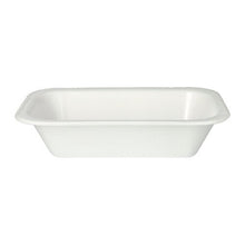 The Starpak 100 sealing trays, XPS tray made of white laminated polystyrene with slightly angled sides and rounded corners is depicted on a white background – ideal for use in the catering industry.