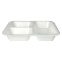 The Starpak 50 seal trays, XPS, 4.2 x 24.5 x 26.5 cm, white laminated disposable food tray with three compartments for catering use is pictured against a plain background.