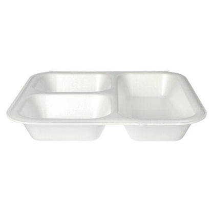 The Starpak 50 seal trays, XPS, 4.2 x 24.5 x 26.5 cm, white laminated disposable food tray with three compartments for catering use is pictured against a plain background.