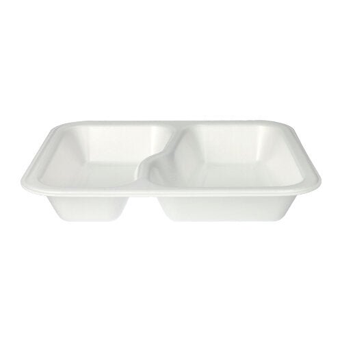 On a plain white background, a white, rectangular Starpak 100 seal trays XPS 2-divided food packaging (laminated, two-part) from Starpak is depicted.