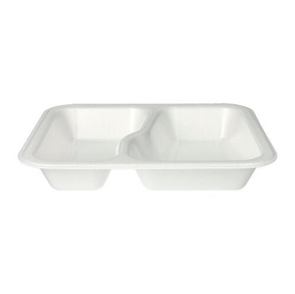 The Starpak 100 seal trays, a white laminated XPS tray with two separate compartments from Starpak, are rectangular and depicted from the front against a plain background.