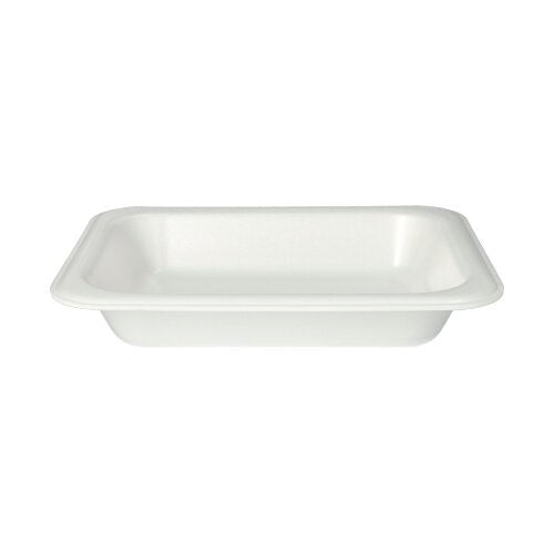 A rectangular, white Starpak 100 sealing tray XPS tray with slightly raised edges made of laminated expanded polystyrene, depicted from the side against a white background.