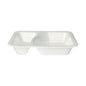 The Starpak 100 seal trays XPS 2-divided white laminated are a white, rectangular disposable food tray with two compartments from Starpak, depicted against a plain white background.
