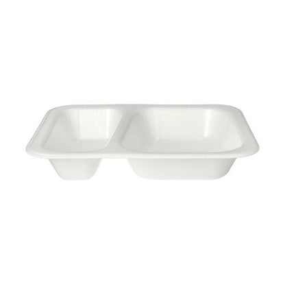 The Starpak 100 seal trays are white, rectangular XPS trays with two compartments, ideal for serving food. The disposable trays from Starpak are made of insulated laminate for optimal food protection.
