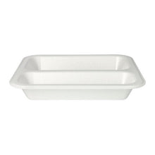 The Starpak 100 seal trays are white, rectangular food trays made of XPS foam with two compartments and a laminated surface, depicted on a plain white background.