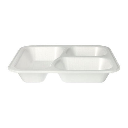 The Starpak 100 sealing trays are white, laminated XPS food trays with three compartments (925 ml, 4.2 x 21.2 x 25 cm), ideal for separating food. Delivered in a pack of 100 in a foil bag.