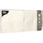 A package of 250 PAPSTAR GmbH Napkins, 1/8-fold, white, 2-ply, 40x40 cm, wrapped in plastic wrap with product information and pictograms printed on the side.