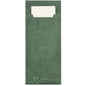 The PAPSTAR 520 cutlery bags (20 x 8.5 cm) from PAPSTAR GmbH feature a green paper sleeve with a subtle swirl pattern, containing a white 2-ply napkin (33 x 33 cm) that extends over the top edge of the sleeve.
