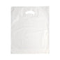 The Starpak 100 handle hole carrier bags, HDPE white, are unused, white plastic bags with a punched handle. This rectangular Starpak bag is known for its durability and functionality and was photographed against a white background.