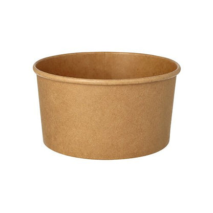 The Starpak 50 salad bowls are round, brown paper bowls with smooth sides and without a lid, made from eco-friendly cardboard with PE coating – ideal for salads and sustainable use.