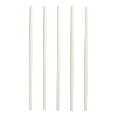 Five PAPSTAR shake straws made of paper (Ø 8 mm, 25 cm) from PAPSTAR GmbH are arranged vertically on a white background, offering a sustainable alternative to conventional straws.