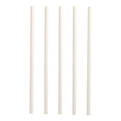 Five PAPSTAR shake straws made of paper (Ø 8 mm, 25 cm) from PAPSTAR GmbH are arranged vertically on a white background, offering a sustainable alternative to conventional straws.