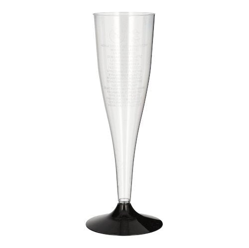 The Starpak set of 20 white wine glasses, made of crystal-clear polystyrene, stands out for its elegant design featuring a tall bowl and black stem—perfect for stylish celebrations.