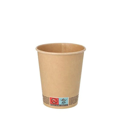 A PAPSTAR GmbH 50 drinking cups, cardboard 0.2 l cups with a warning notice near the bottom is depicted against a white background.