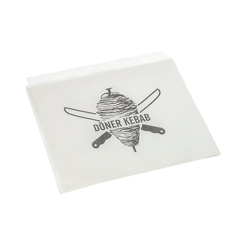 The PAPSTAR doner kebab bags 16x16 cm (white, shrink wrap, 1000 pieces) from PAPSTAR GmbH feature a doner skewer with crossed knives and "DONER KEBAB" - the ideal packaging solution for snack bars.