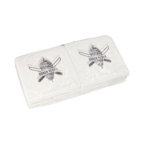 PAPSTAR doner kebab bags 16x16 cm, white, in shrink wrap pack (1000 pieces) - ideal for snack businesses; practical packaging with doner skewer and "Doner Kebab" motif from PAPSTAR GmbH.