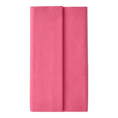 A neatly folded, rectangular pink PAPSTAR tablecloth, Tissue "ROYAL Collection" (120 cm x 180 cm) by PAPSTAR GmbH is presented on a white background, showcasing its subtle texture pattern and two vertical stripes.