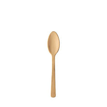 A PAPSTAR finger food spoon made of bamboo "pure", 9.5 cm, with a rounded spoon head and straight handle stands vertically against a white background. The eco-friendly disposable spoon is biodegradable and stylish. 50 pieces per folding box.