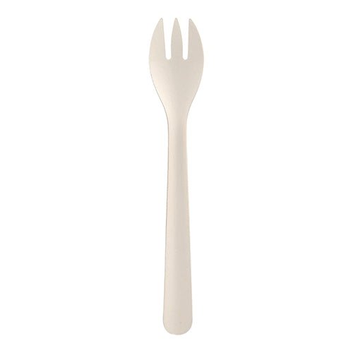 A single simple white PAPSTAR paper fork "pure" (18.2 cm), from a pack of 50 by PAPSTAR GmbH, is photographed on a white background.