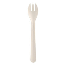 A single simple white PAPSTAR paper fork "pure" (18.2 cm), from a pack of 50 by PAPSTAR GmbH, is photographed on a white background.