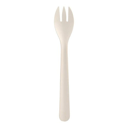 A single simple white PAPSTAR paper fork "pure" (18.2 cm), from a pack of 50 by PAPSTAR GmbH, is photographed on a white background.