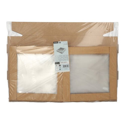 A package with 25 Starpak square brown transport and catering boxes made of cardboard with a separate lid and PET window - practical packaging solution, ideal for transport and catering.
