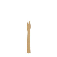 A single small, brown PAPSTAR 250 French fry fork paper "pure" from PAPSTAR GmbH with two prongs is centered on a plain white background.